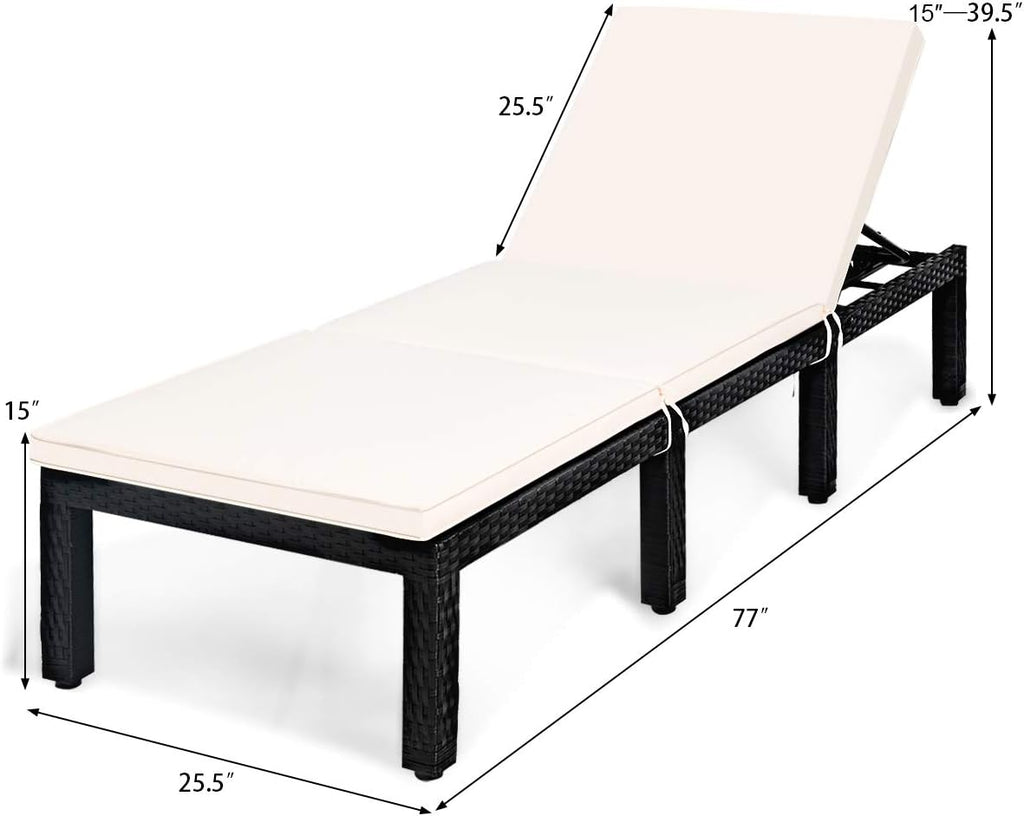 Patio Wicker Lounge Chair, Outdoor Rattan Adjustable Reclining Backrest Lounger Chairs, Modern Outside Rattan Chaise