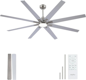 72 inch Large Ceiling Fans with Lights and Remote, Indoor/Outdoor Brushed Nickel Ceiling Fan
