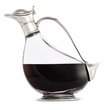 Duck Wine Decanter - Hand-Blown Glass with Pewter Accents - Elegant Red Wine Carafe - 30 oz, 9 inch x 8 inch