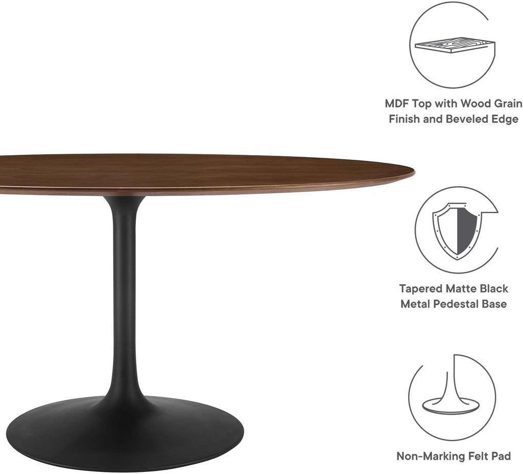 Inspired Saarinen Style Tulip Oval Pedestal Dining Table — Black Base / Walnut Top, 60″ Oval