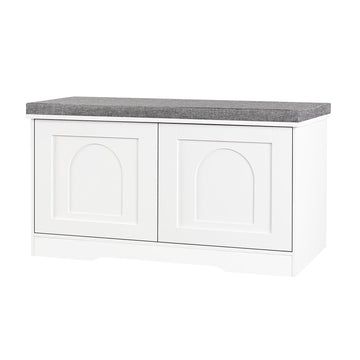 Shoe Storage Bench with Cushion, Door, White 31.5" LX17.7 H