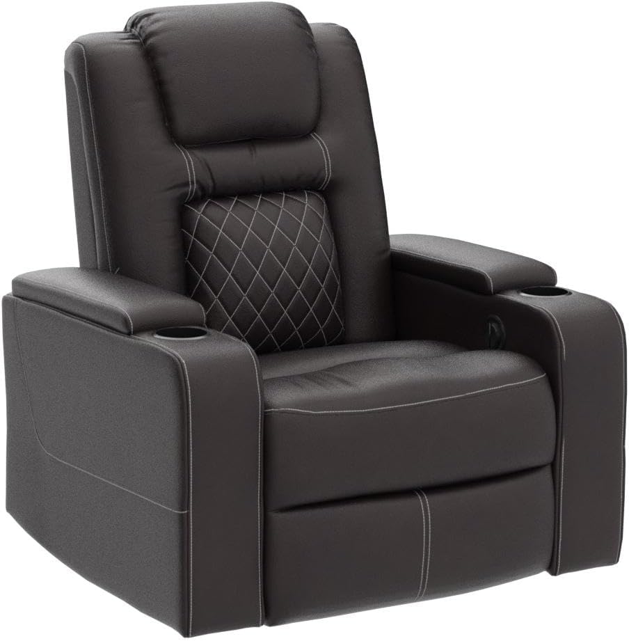 Electric Power Recliner Chair with USB Ports and Cup Holders, Breathable Leather Home Theater Seating with Hidden Arm