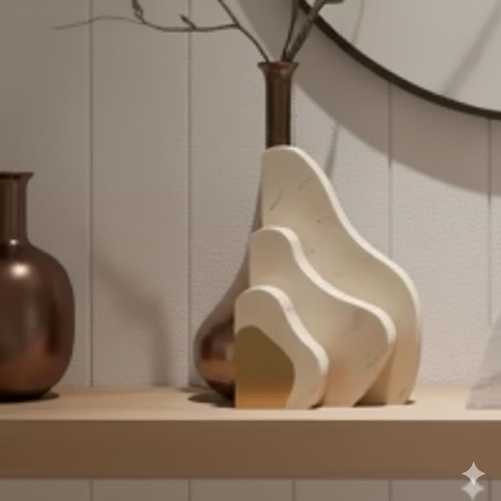 Modern Stone Wave Bookend with Gold Accent - Sculptural Shelf Decor, Heavy Minimalist Book Holder, Contemporary Home