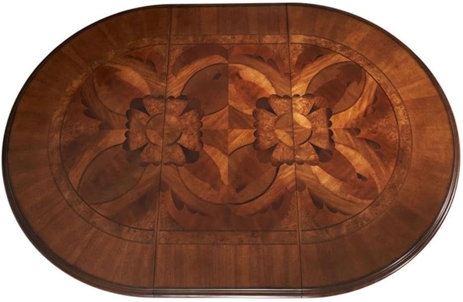 Traditional Round Wood Dining Table, Classic Chestnut Finish, 30.50" H x 84" W x 60" D, Intricate Pedestal Base
