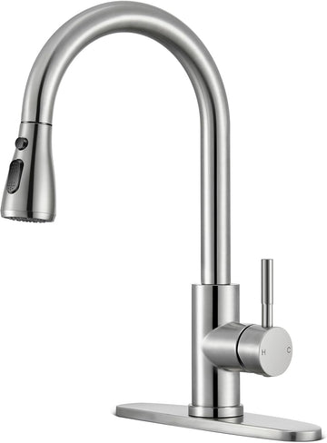 Kitchen Faucets with Pull Down Sprayer, Brushed Nickel High Arc Single Handle Stainless Steel Sink Faucet for 1 or 3