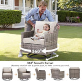 5-Piece Wicker Outdoor Patio Furniture Set - Swivel | Grey All-Weather Resistant for Patio, Garden & Porch