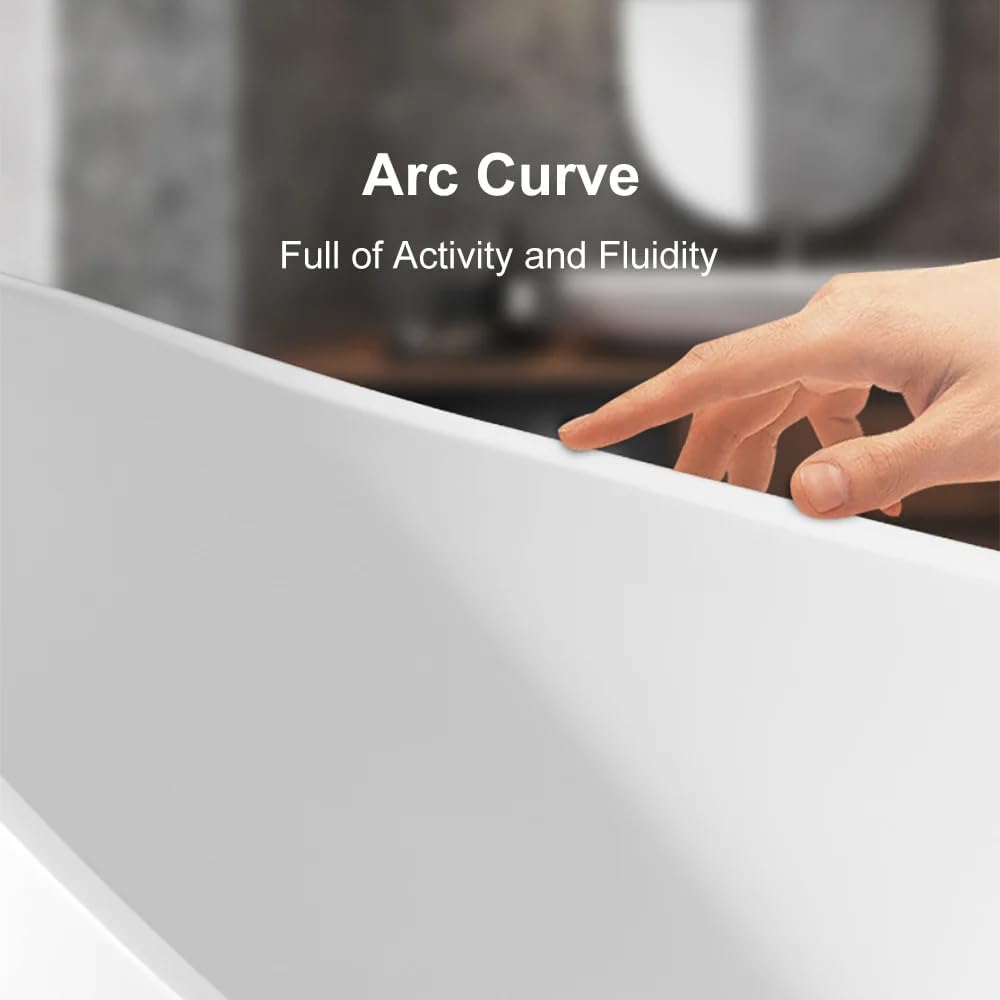 47" Japanese‑Style Irregular Freestanding Soaking Bathtub, Modern White Stone Resin Deep Soaker Tub with Built‑in