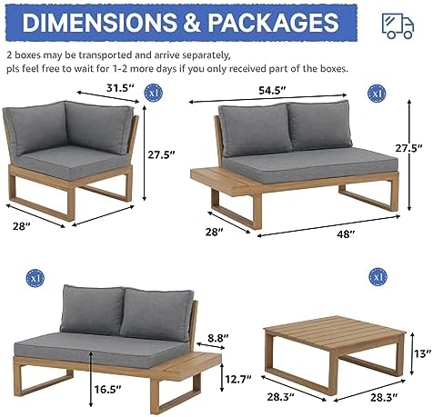 4-Piece Acacia Wood Outdoor Patio Furniture Set | Grey for Patio, Garden & Porch