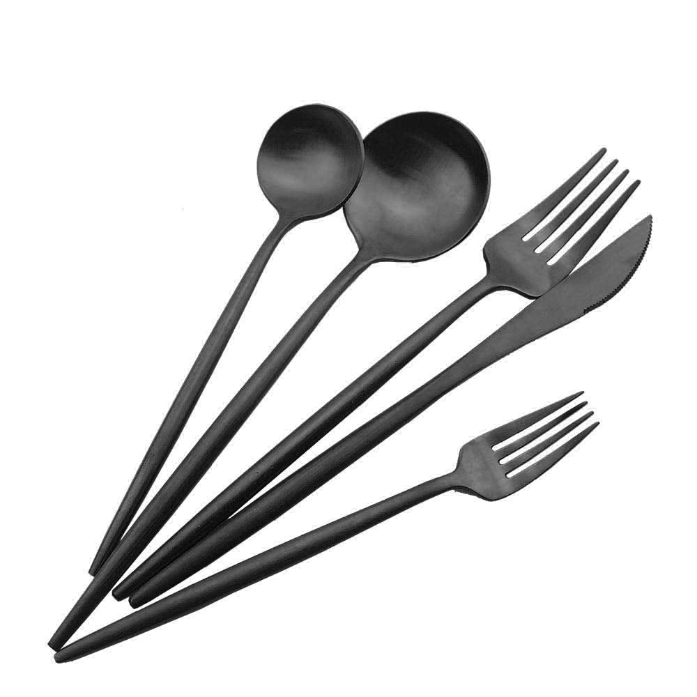 Luxury Black Flatware, Silverware Sets, 6-pieces Elegant Cute 18/10 Stainless Steel Silverware Set for Eating Home