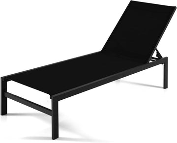Lounge Chair Outdoor, Aluminum Frame Chaise Lounge with 6-Position Adjustable, Breathable Fabric, Lightweight Patio