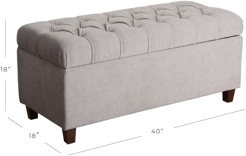 Home Decor | Tufted Ainsley Button Storage Ottoman Bench with Hinged Lid | Ottoman Bench with Storage , Grey