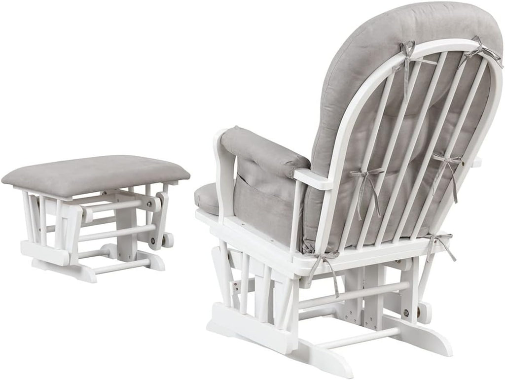 Glider and Ottoman, White w/Gray Cushion