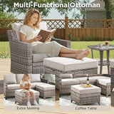 5-Piece Wicker Outdoor Patio Furniture Set - Swivel | Grey All-Weather Resistant for Patio, Garden & Porch