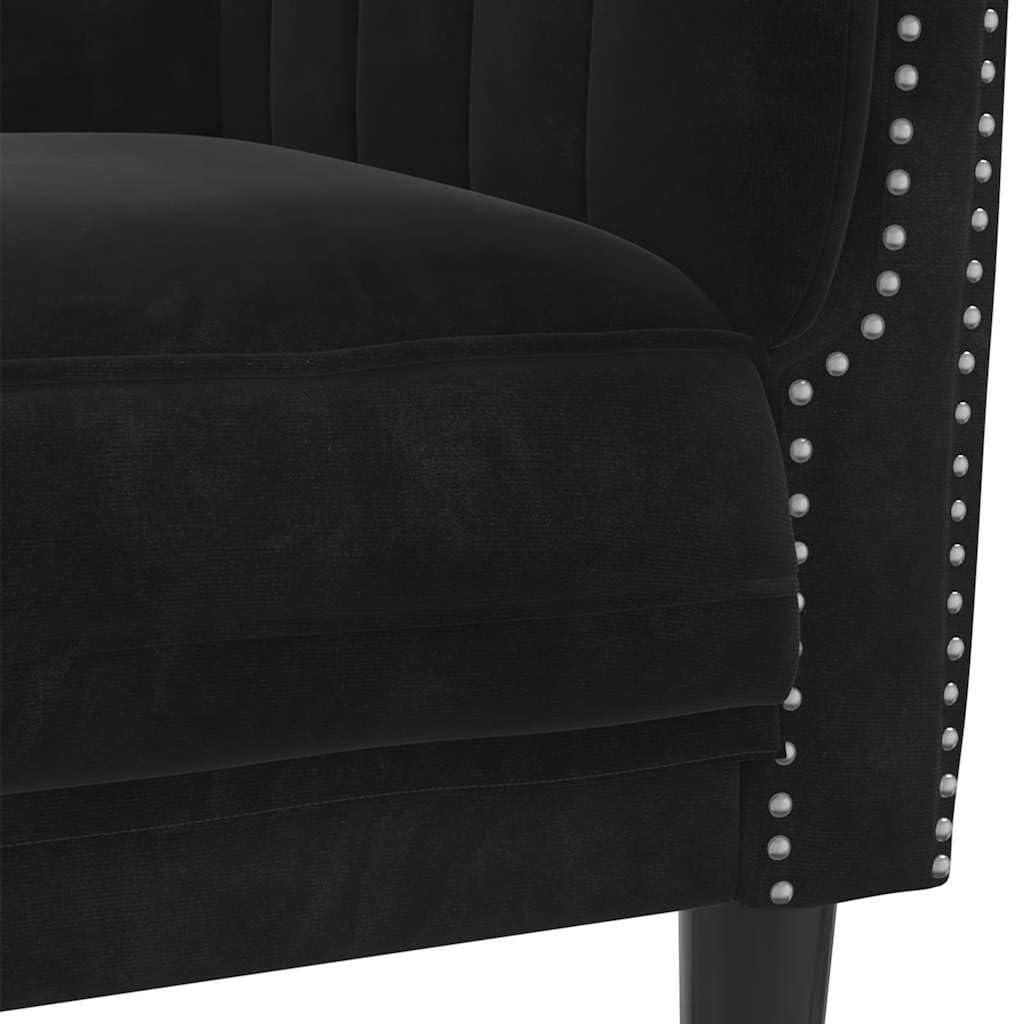 Black Velvet 2-Seater Sofa with Thick Padded Seat, Armrests and Backrest, Sturdy Legs for Stability, Modern Design