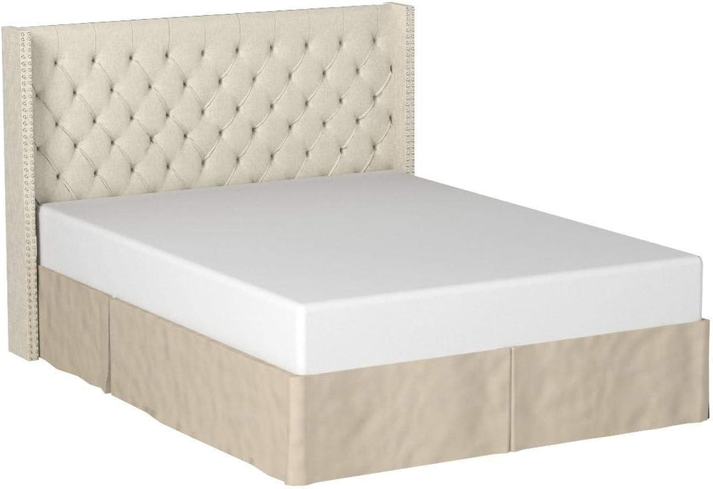 Upholstered Headboard | Nail Head Trim Wingback Button Tufted | Queen, Cream