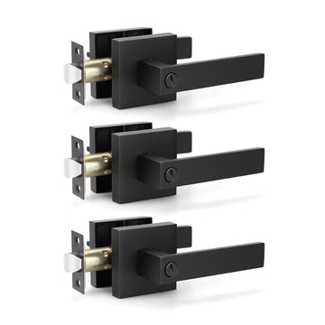3 Pack Privacy Door Handles Matte Black Door Knob Interior Door Levers Bathroom, Modern Door Handles for Right and