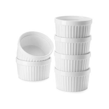 Ceramic Souffle 8 oz Oven Safe, Set of 6, White