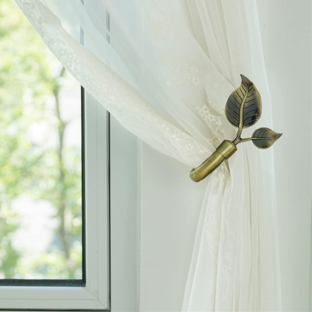 Leaf Shaped Curtain Tieback Holdbacks 2pcs, Handmade Metal Curtain Side Holders for Wall, Curtain Hook Pull Backs for