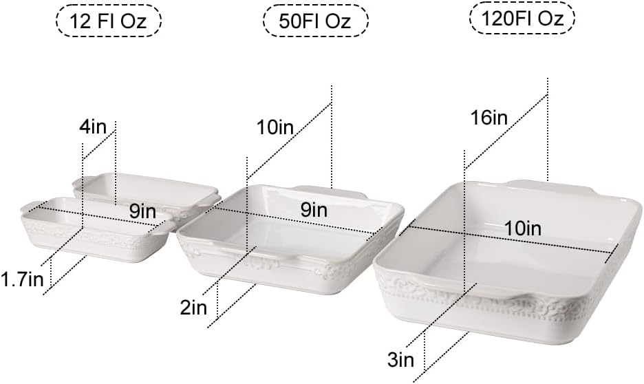 Casserole Dishes for Oven, Ceramic Bakeware Set of 4, Rectangular Dish with Handles, Lasagna Pans for Cooking