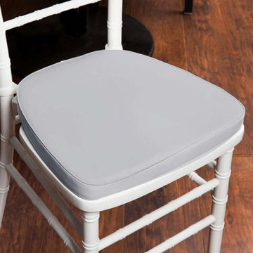 5 Pack | 2" Thick Silver Ballroom Chair Pad, Memory Foam Seat Cushion with Ties and Removable Cover