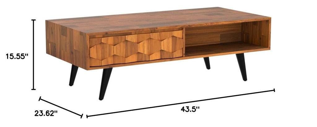Georgina Solid Wood Coffee Table, 2 Drawers & Open Shelves, Teak Brown