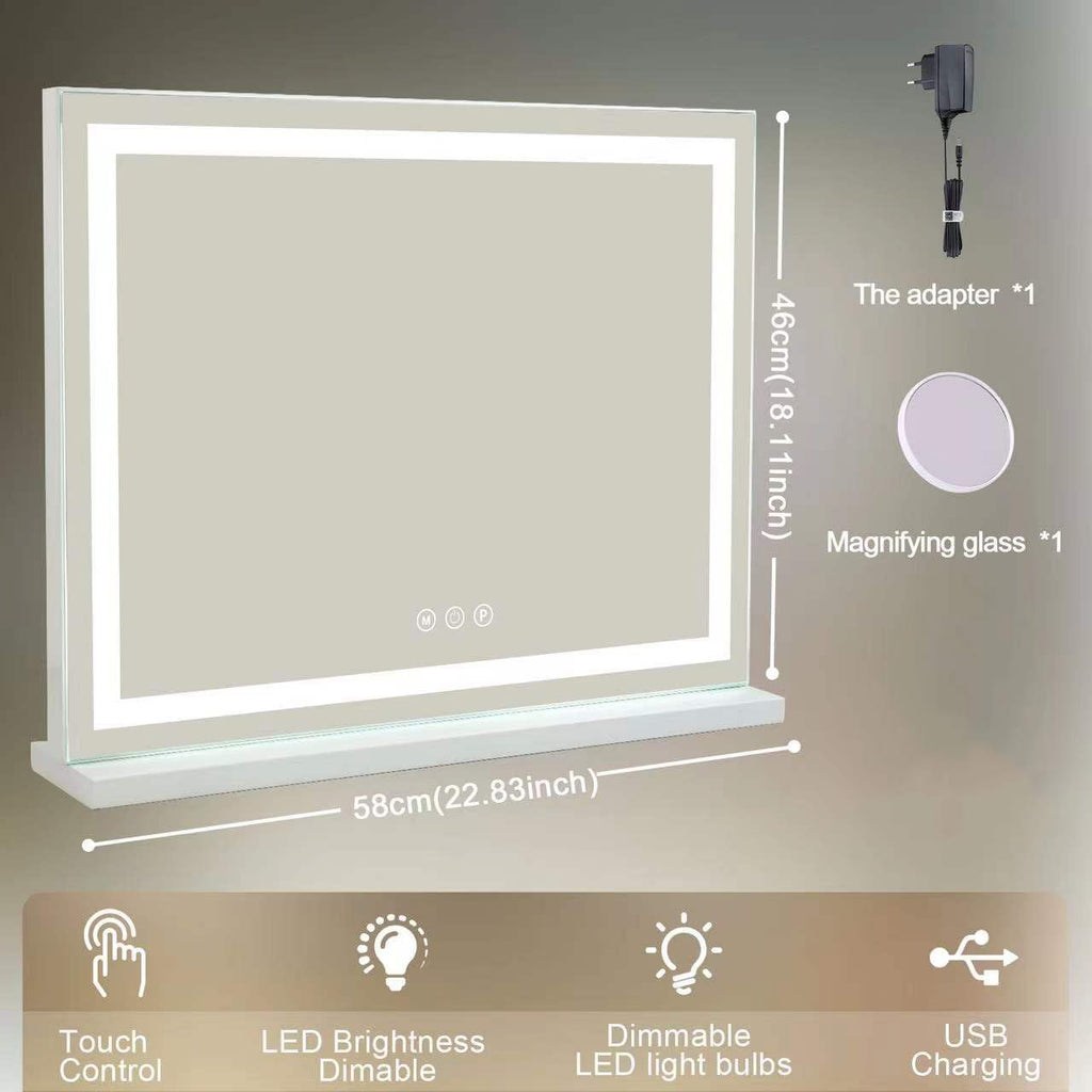 23" x 19" Vanity Mirror with Lights, Large Makeup Mirror with 3 Color Modes & Adjustable Brightness, Detachable 10x