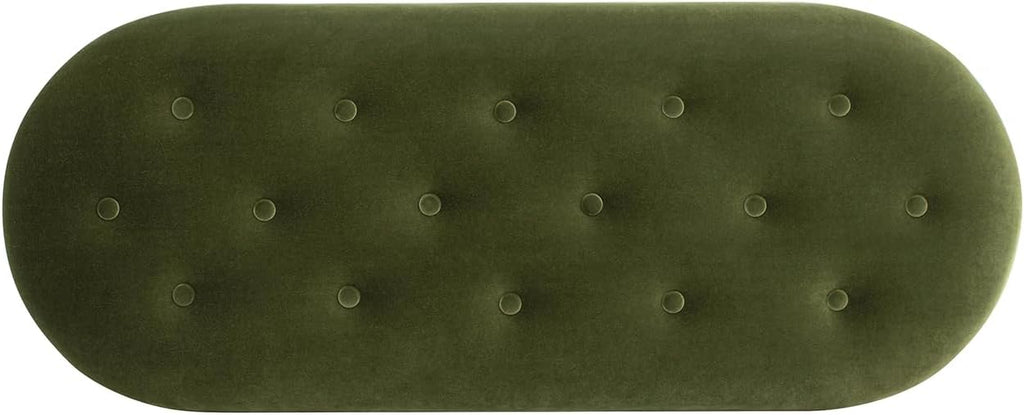 Elara 48.5" Oval Tufted Bullion Fringe Storage Bench, Olive Green Performance Velvet