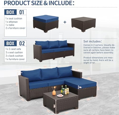 3-Piece Wicker Outdoor Patio Furniture Set | Navy Blue All-Weather Resistant for Patio, Garden & Porch