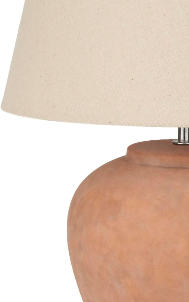 Home 20" Rustic Terracotta Ceramic Table Lamp with Fabric Shade, Bedside Nightstand Lamp
