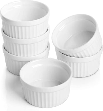 Ceramic Creme Brulee 6 oz Oven Safe, Set of 6, White
