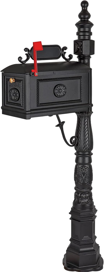 Barcelona Decorative Post Mailbox Combination Stratford Heavy Duty Postal Mail Box Cast Aluminum(Black)
