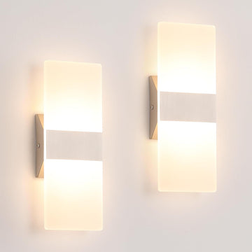 Modern LED Wall Sconce Set of 2, 10W Hardwired Ultra-Slim Light | 11.4" Brushed Nickel 3000K Warm White Indoor Wall