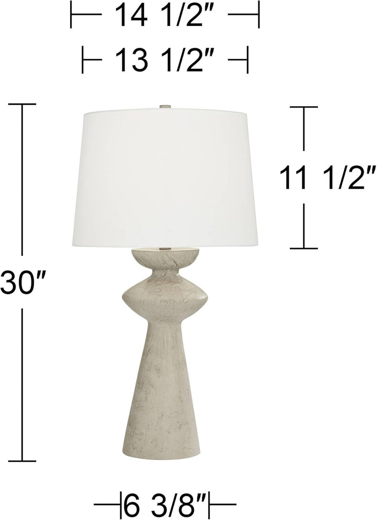 Euro Design Claire 30" Tall Sculptural Large Mid Century Modern Farmhouse Coastal End Table Lamp White Beige Living