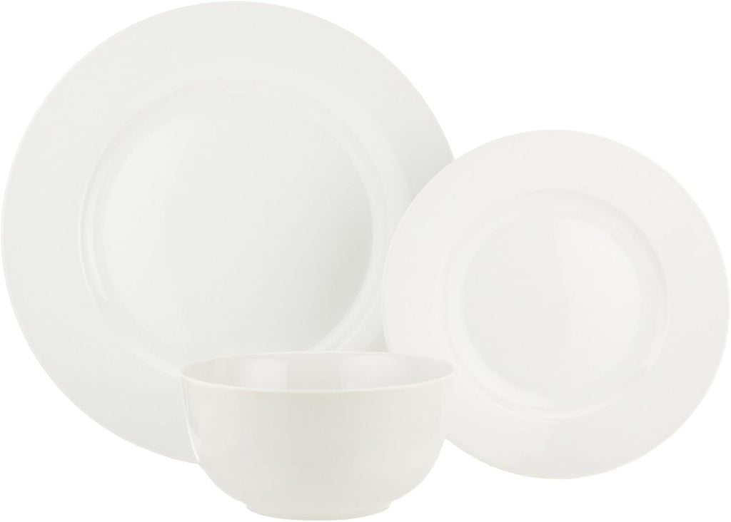 Porcelain Dinnerware Set, Microwave and Dishwasher Safe, Service for 6, 18-Piece, Plates, Bowls, White