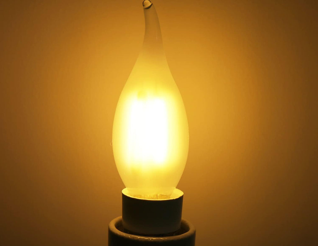 LED Candelabra Bulb 4W Dimmable 40W Equivalent,Frosted Glass Flame Tip Shape,E26 Base 2700K Warm White Decorative
