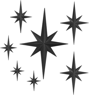 Vintage Celestial Wall Decor, Retro 3d Star Mid Century Modern Decor, Plastic Starburst Decor Art Wall Sculpture - Set of 7