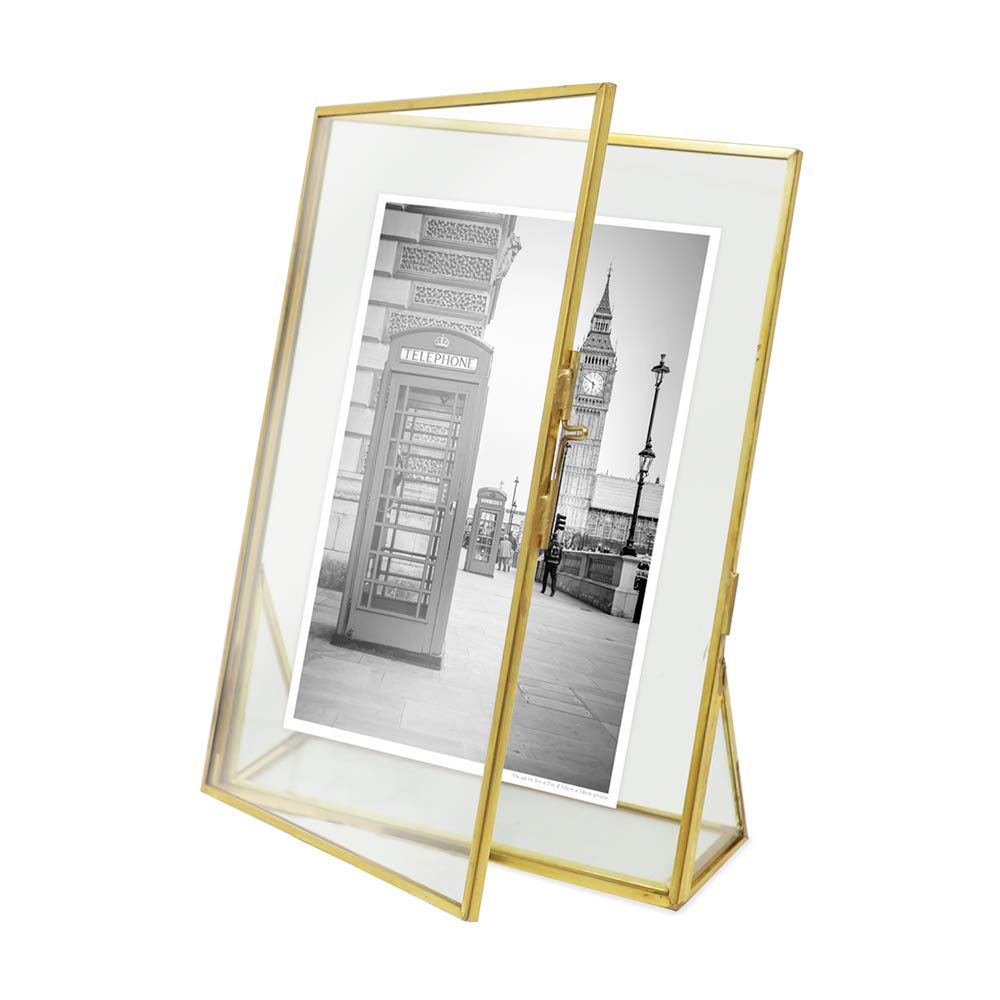 Jacobs 5x7 Gold Vertical Floating Photo Frame ClaspLock&Angled Base