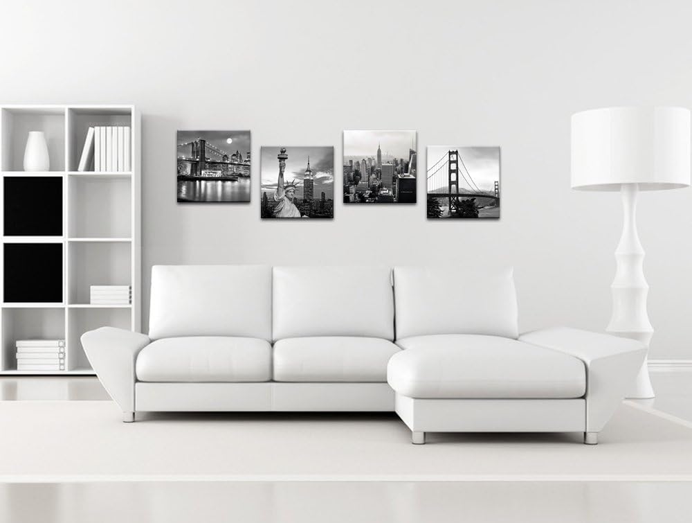 Black and White City Wall Art Modern Brooklyn Bridge Picture Prints US Cityscape Canvas Artwork Home Decor