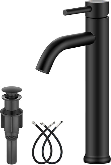 Matte Black Vessel Sink Faucet Bathroom Faucet Tall Stainless Steel Bathroom Sink Faucet Single Handle One Hole Round