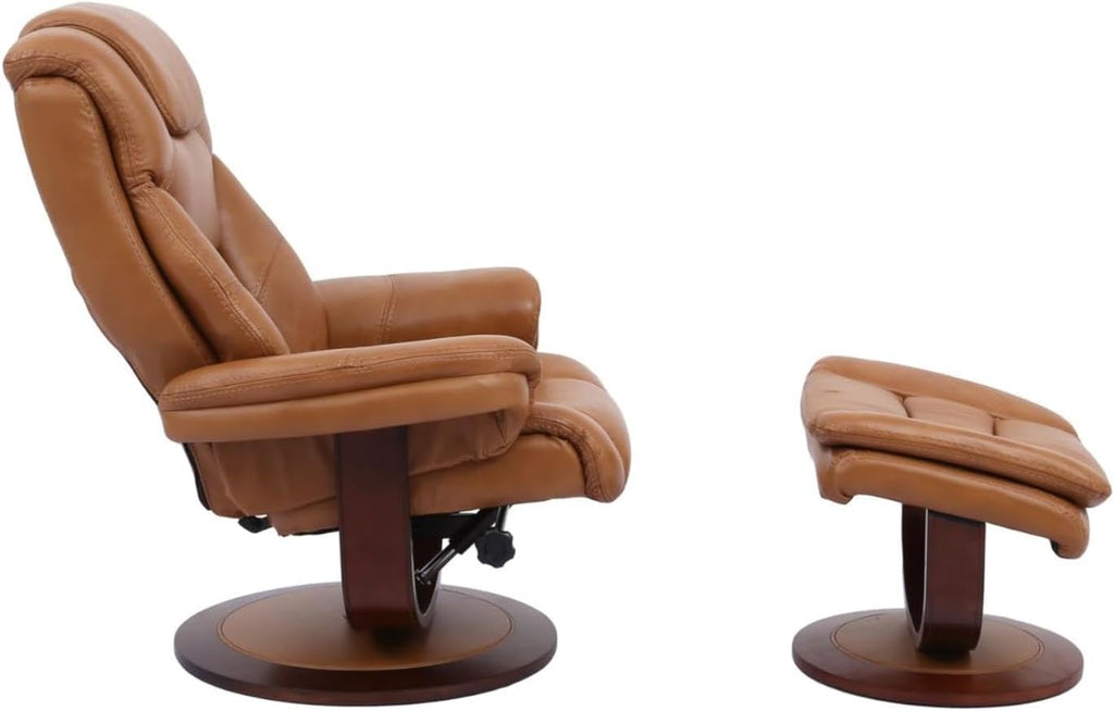 Modern Reclining Swivel Lounge Chair and Ottoman — Brown Leather
