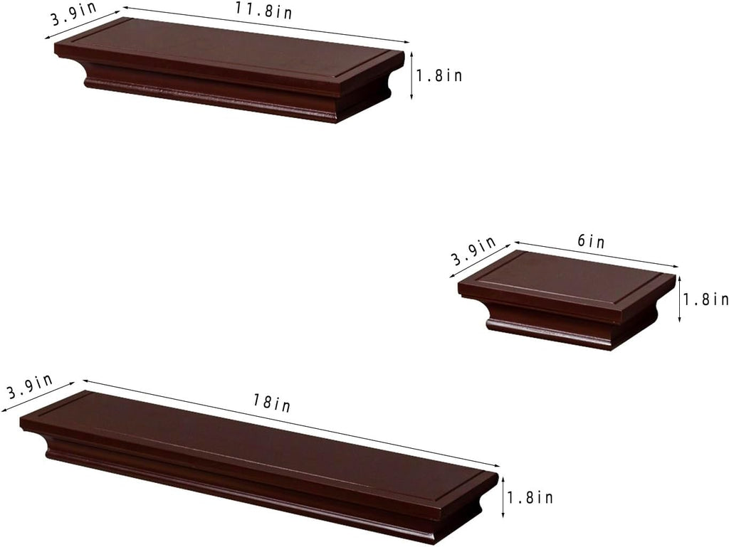 Modern Storage Floating Shelves, Perfect for Enhancing Decor and Organization in Any Room, Espresso Brown, Set of 3