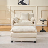 Luxe Oversized Lounge Chair and Ottoman — Beige Chenille
