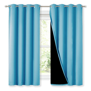 Extra Long Truly Blackout Drapes for Hall and Villa, 46-inch Width Each Panel, 45-inch Length, Teal Blue, 2 Pieces