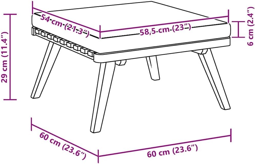 Outdoor Patio Footstool with Thickly Padded Cushion, 23.6x23.6 Inch Solid Acacia Wood Ottoman for Garden Deck