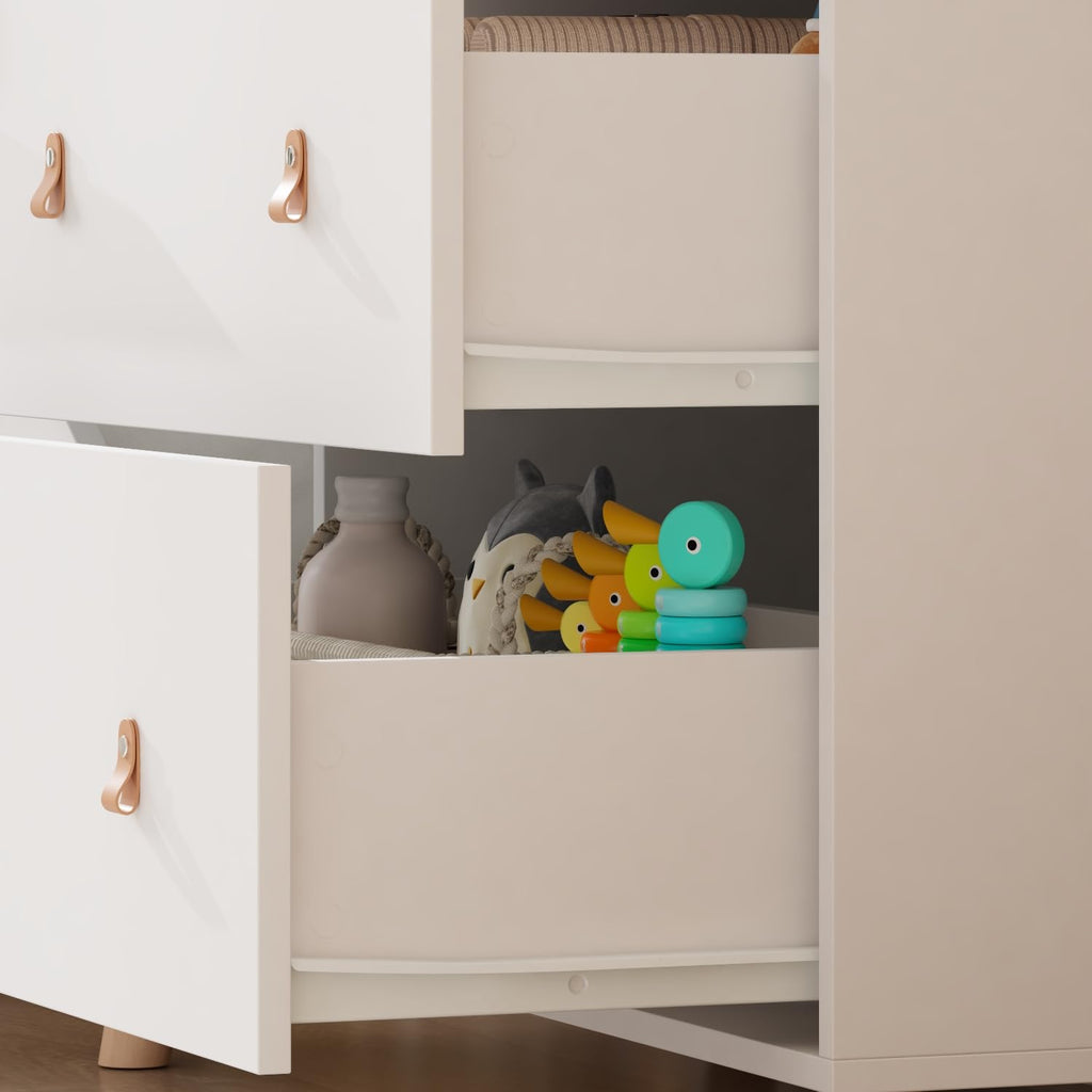 Baby Changing Table Dresser with 5 Drawers, Baby Nursery Dresser with Tilt Out Laundry Basket, Infant Changing