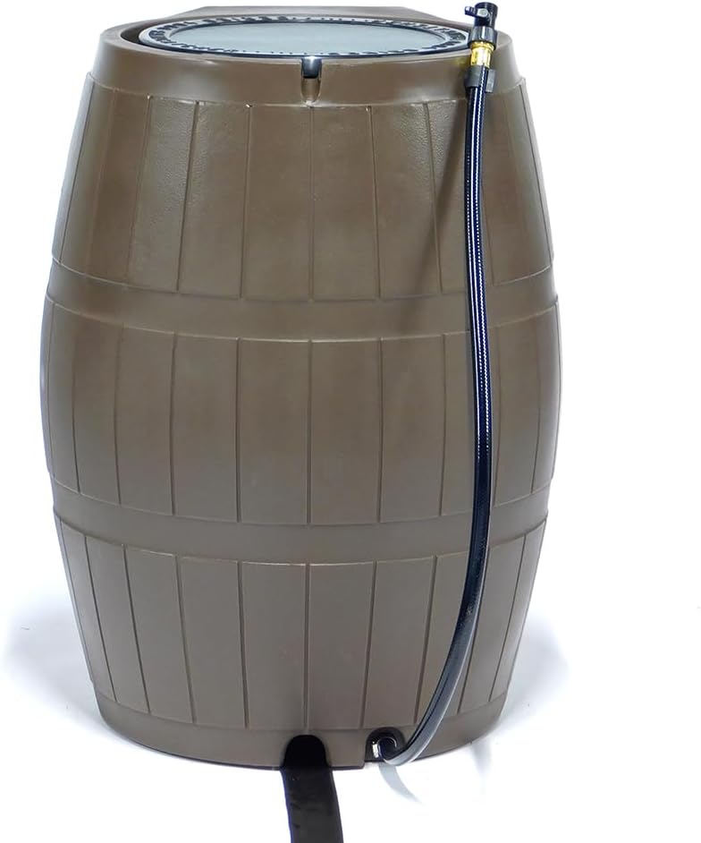 Raincatcher 4000 Rain Barrel, Flat-Back Rainwater Catcher with Spigots, 50 Gallon, Brown - Portable Water Storage