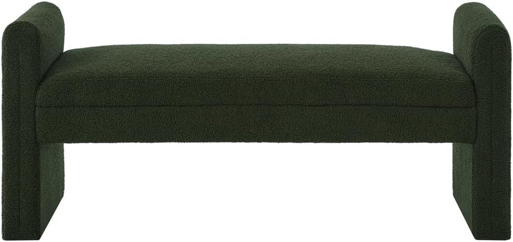 Modern Upholstered Bed Bench Covered with Soft Boucle Teddy Fabric, Lovely Entryway Bench Ottoman with