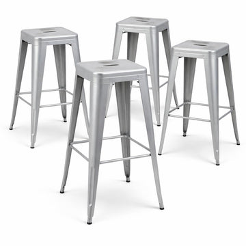Moonlight Silver Metal Bar Stools Set of 4, 30"