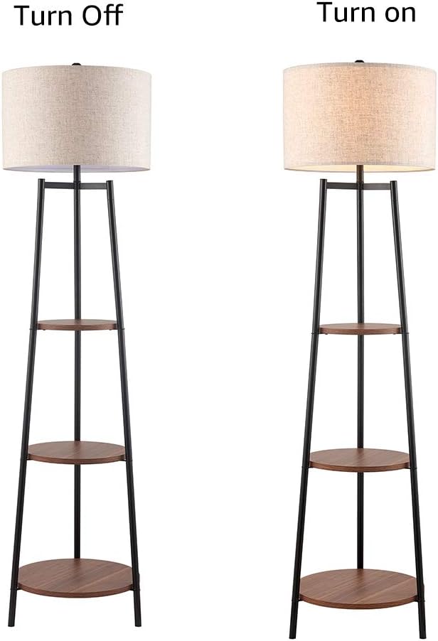 Floor Lamp, Standing Reading Light with Shelves and Fabric Shade, Modern Tall Pole Lamp