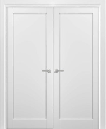 Quadro 4111 | Double Swing Interior French Doors with Glass, MDF, Hardware Included, 72x80, White, M